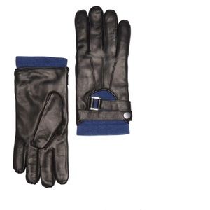 PORTOLANO HALF MOON BUCKLE DETAIL MENS NAPPA LEATHER GLOVES BLACK MEDIUM NEW